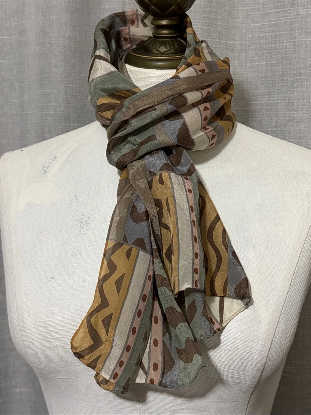 Vintage Liz Claiborne Silk Scarf-Taupe/Tan/Green-GUC